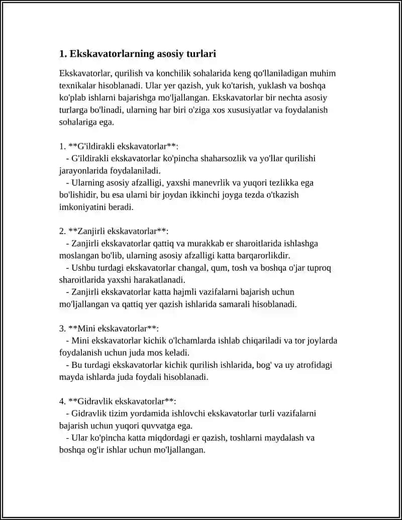 DUNYONING ETUK FIRMA VA KOMPANIYALARINING EKSKAVATORLARI TURLARI QOʻLLANILISHI VA TASNIFI 3