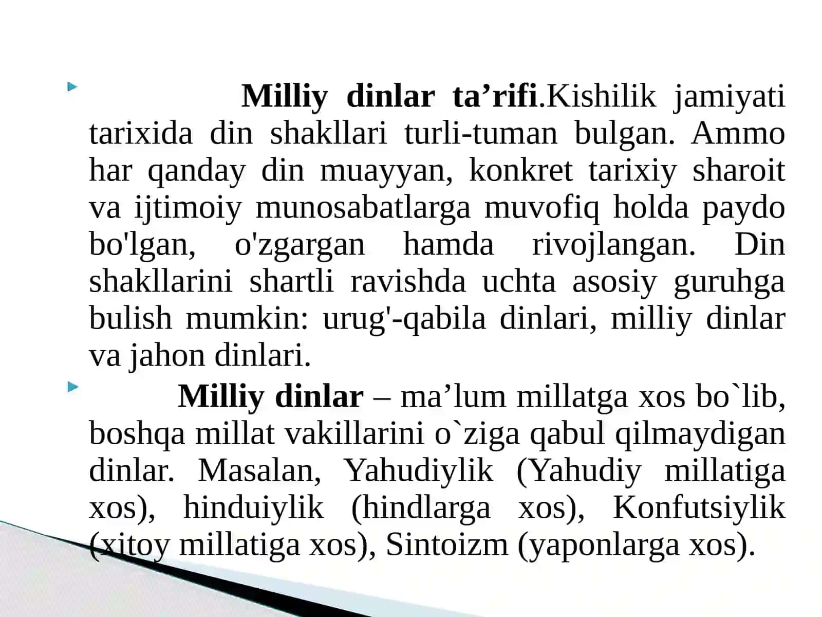 Milliy dinlarning tarixi 3