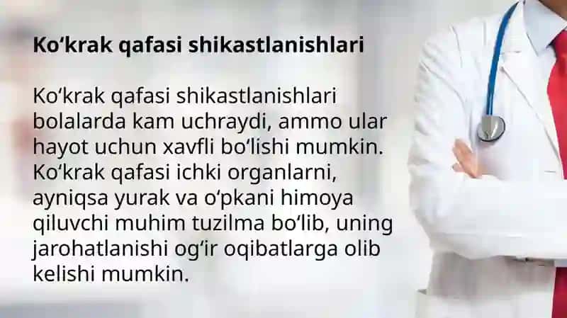Koʻkrak qafasi va yelka kamari shikastlanishlari bolalarda koʻkrak qafasi shikastlanishlari. Oʻziga xosligi. Yelka suyagi. Yelka qon bilan taminlanishi. Yelka inervatsiyasi 3
