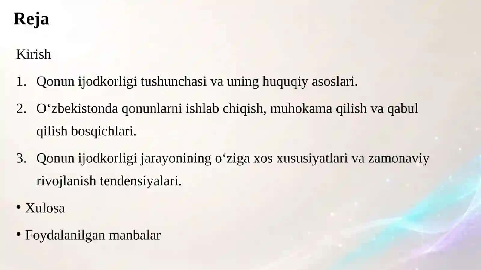 O‘zbekistonda qonunijodkorligi jarayonining o‘ziga xos xususiyatlari 3