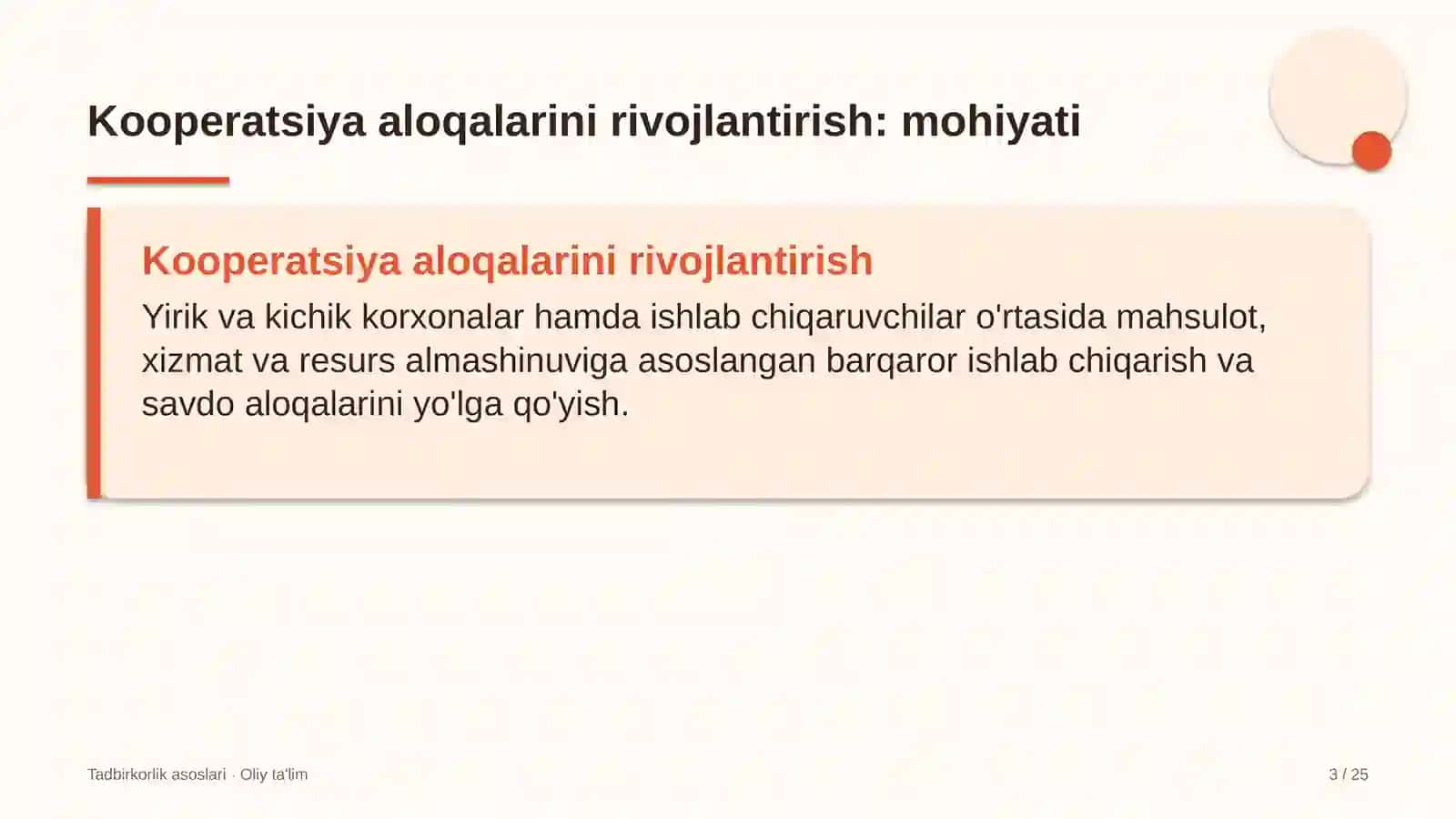 Tadbirkorlik Asoslari · Oliy Ta'lim 3