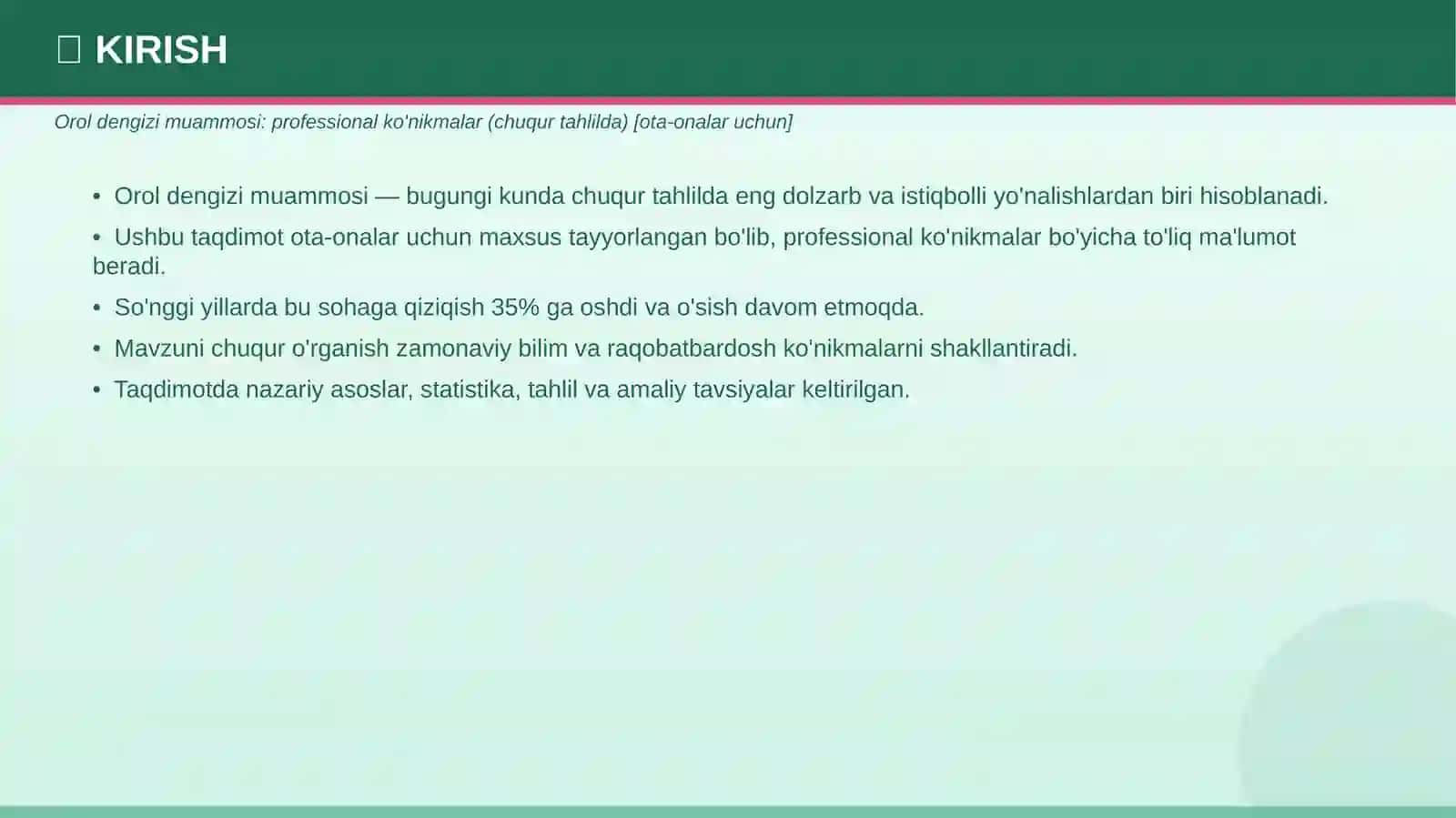 OROL DENGIZI MUAMMOSI Professional Taqdimot • 2026 3