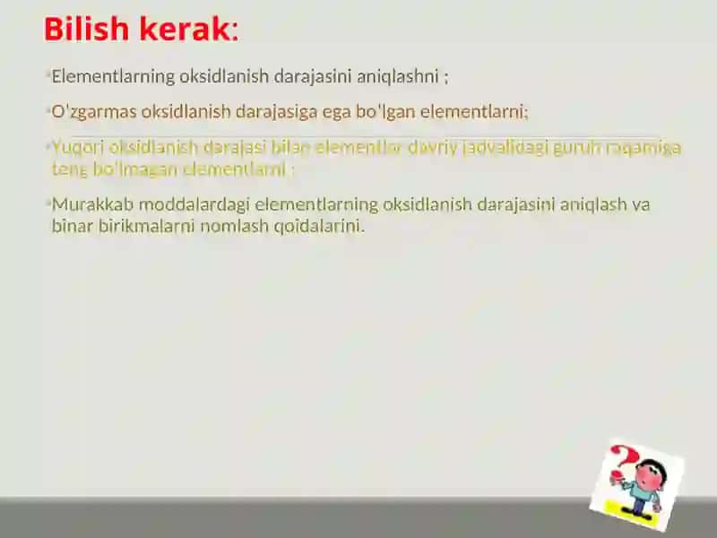Elementlarning oksidlanish darajasi 3