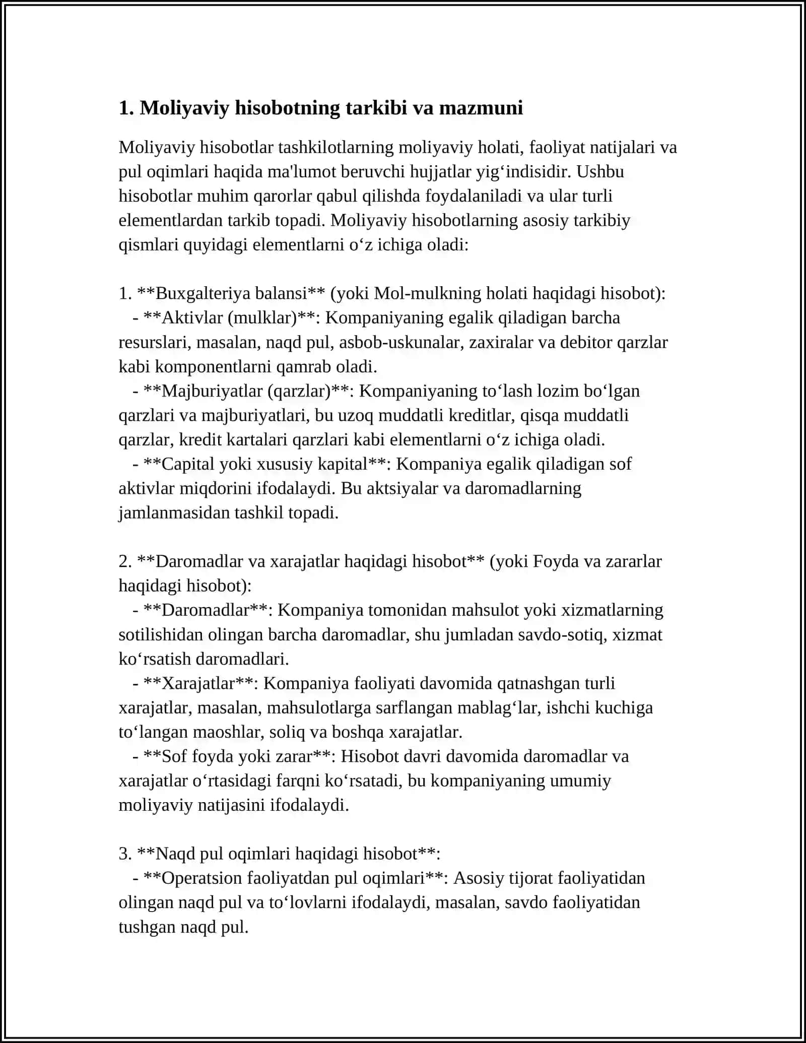 AVTOMOBIL TRANSPORTI KORXONALARINING MOLIYAVIY HISOBOTNI MHHS ASOSIDA TUZISH VA UNING TAHLILI 3