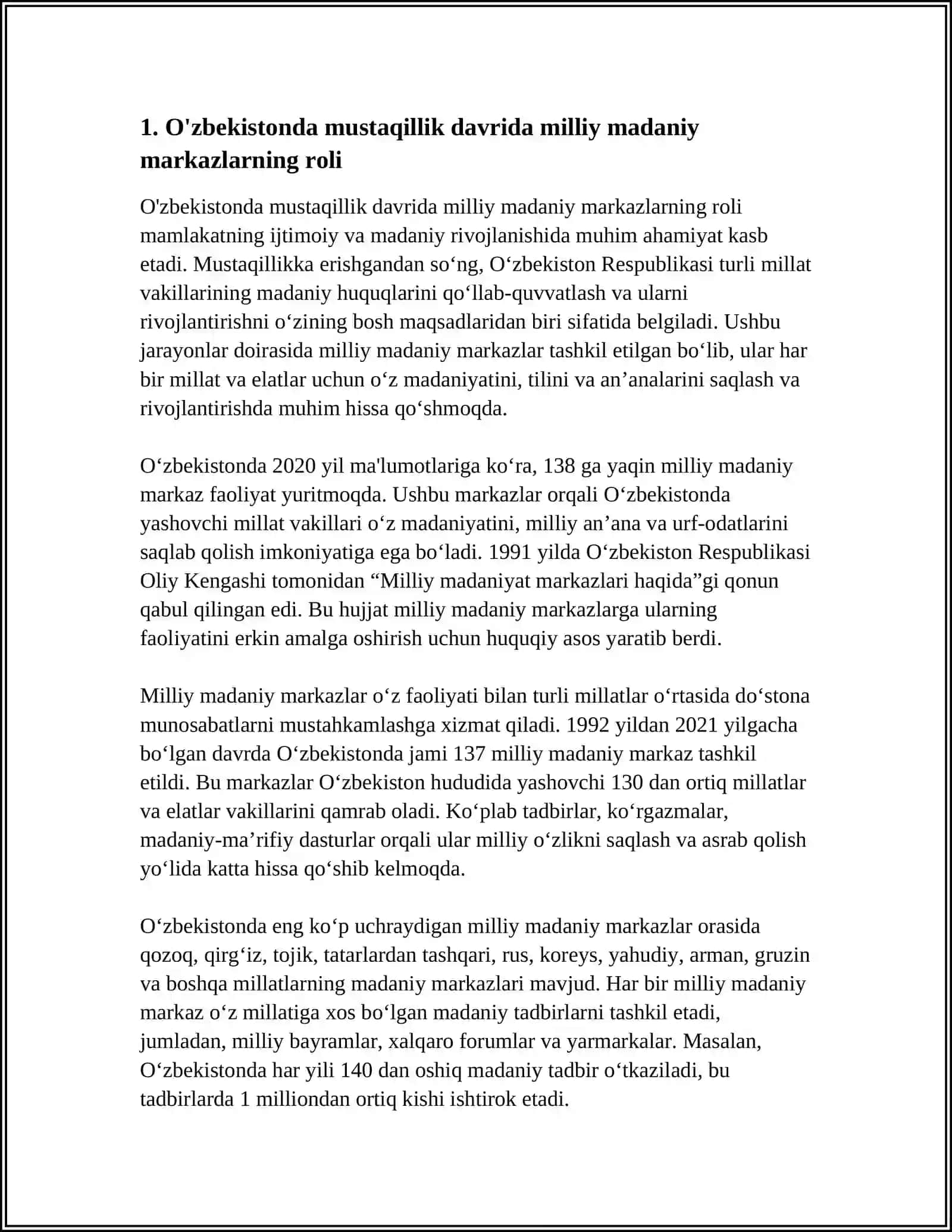 MUSTAQILLIK YILLARIDA UZBEKISTONDADA MILLIY VA MADANIY MARKAZLAR FAOLIYATI 3