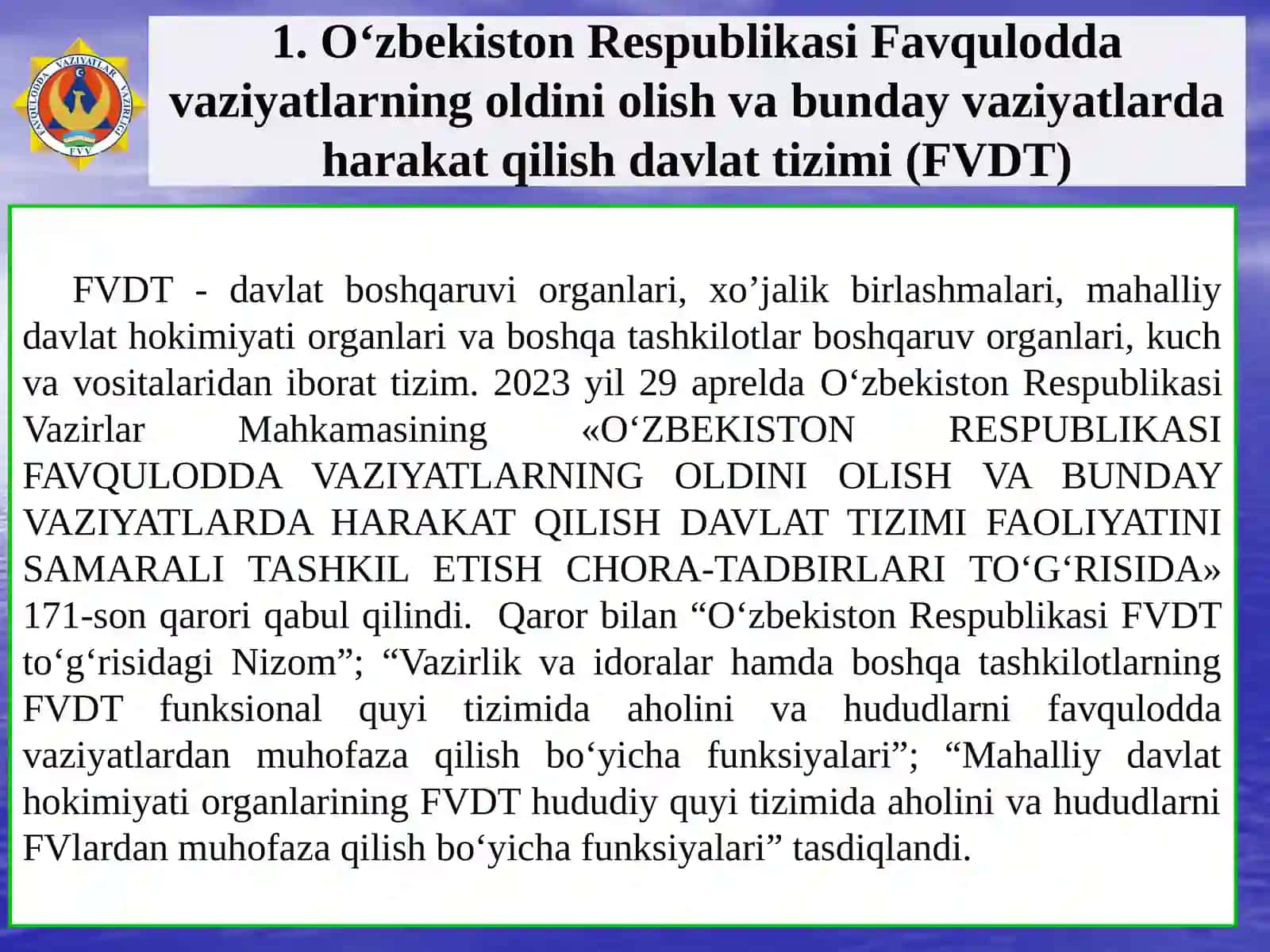 Favquloddavaziyatlar va aholimuhofazasi 3