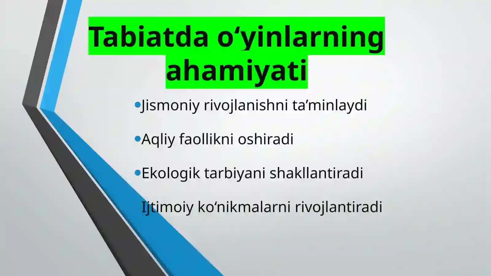 TABIAT QO’YNIDAGI TURLI O’YINLARNING MAZMUNINI YORITIB BERISH 3