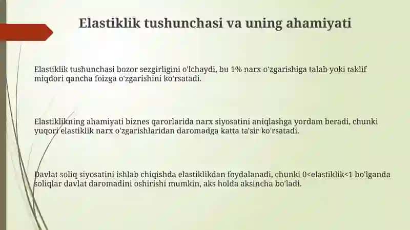 Elastiklik tushunchasi va uning ahamiyati 3