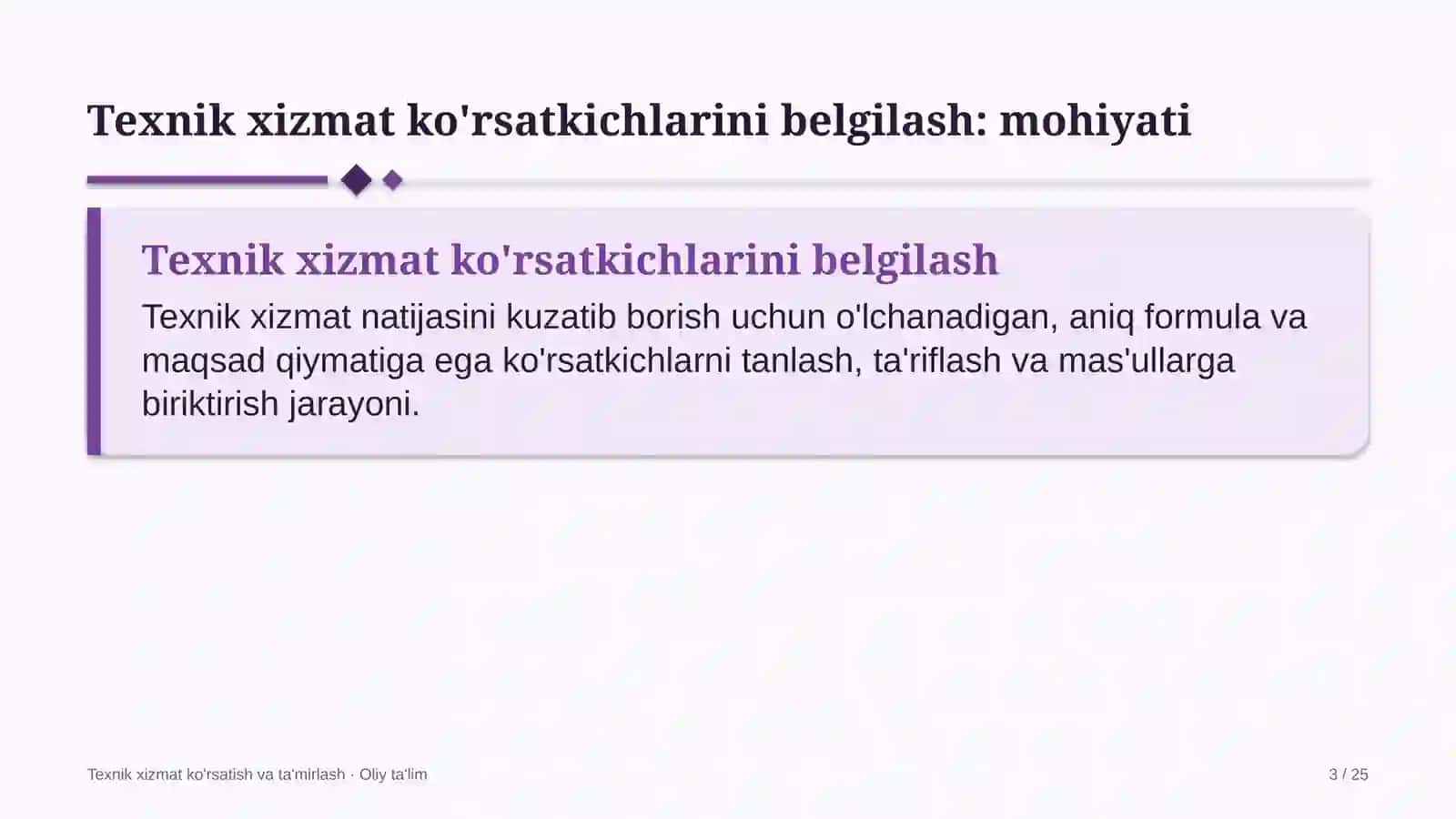 Elektron tijoratda texnik xizmat ko'rsatish ko'rsatkichlarini belgilash 3