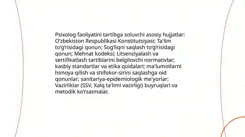Psixologning kasbiy faoliyatini tashkil qolishda meyoriy xujjatlar 3