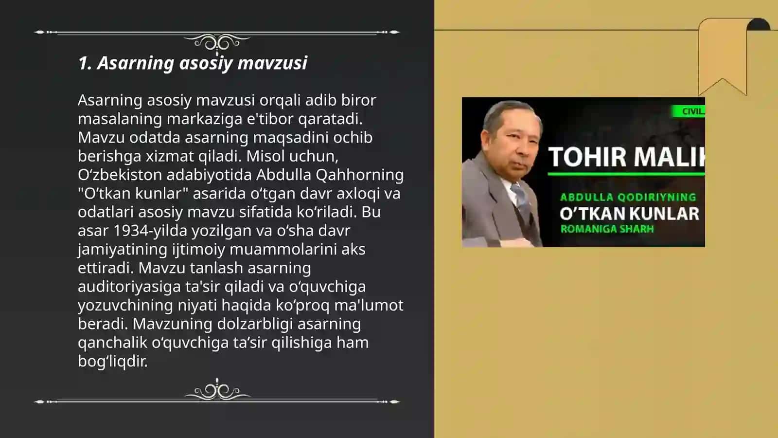Abdulla Qodiriyning "O'tkan kunlar" asarining mazmuni haqida 3