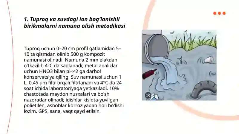 Tuproq va suvning ifloslanishida ion boğlanishli birikmalarni aniqlash va tozalash 3