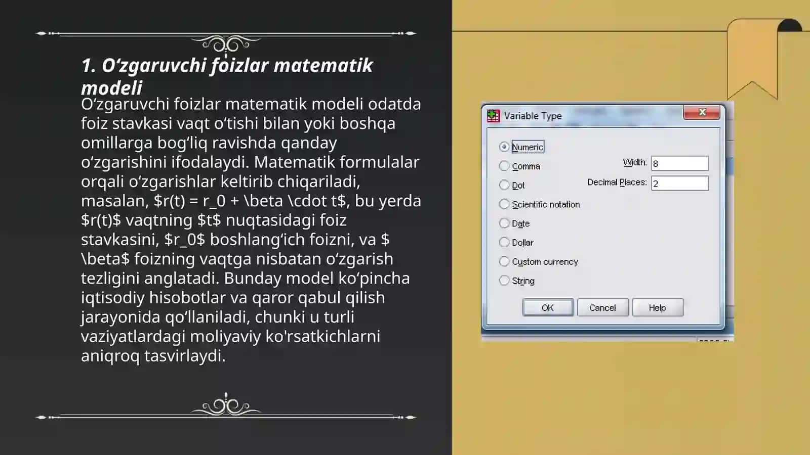 Oʻzgaruvchi foizlar matematik modeli 3