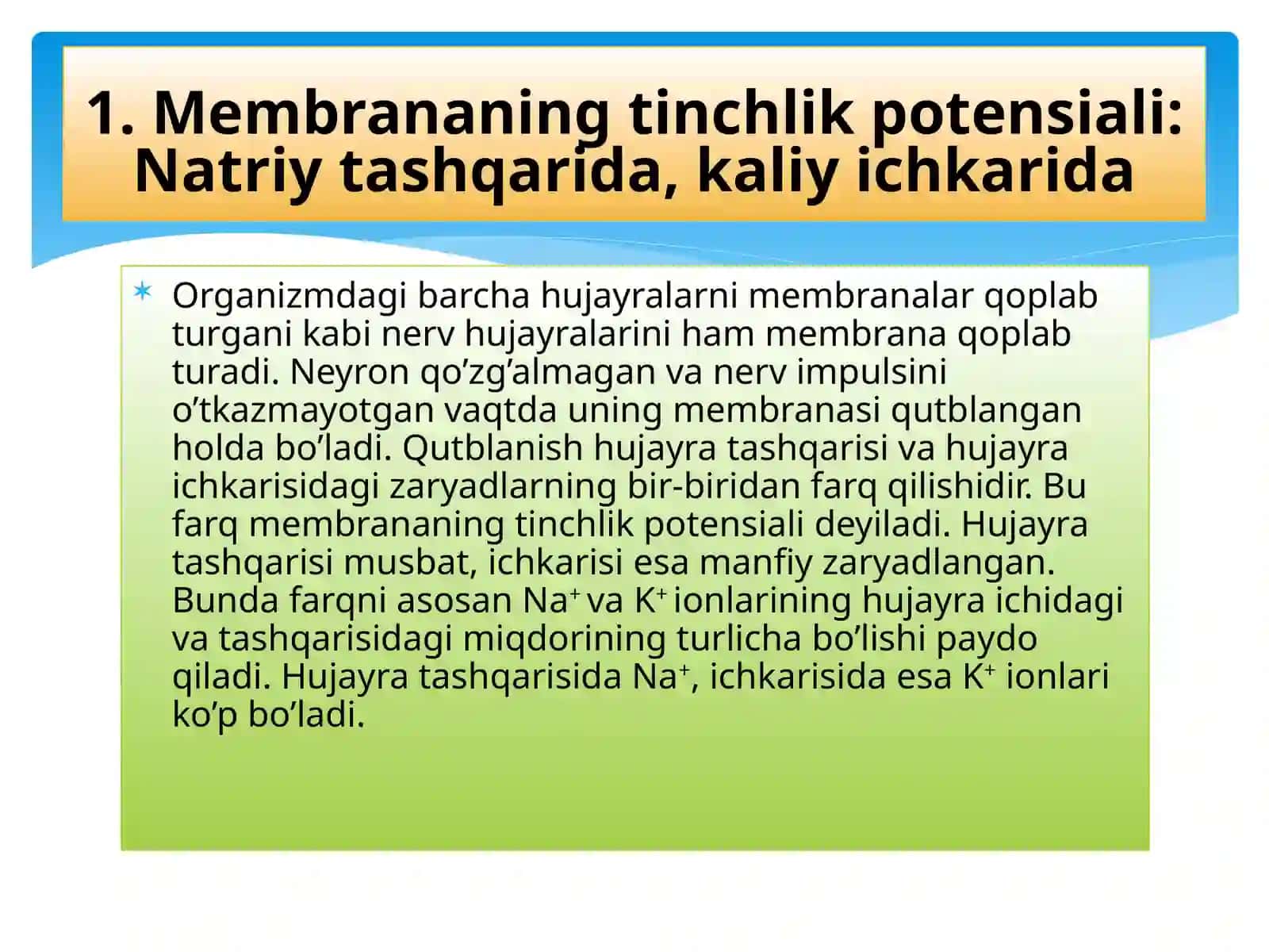 Nerv impulslarining o`tkazilishi va sinaptik harakatlanish 3