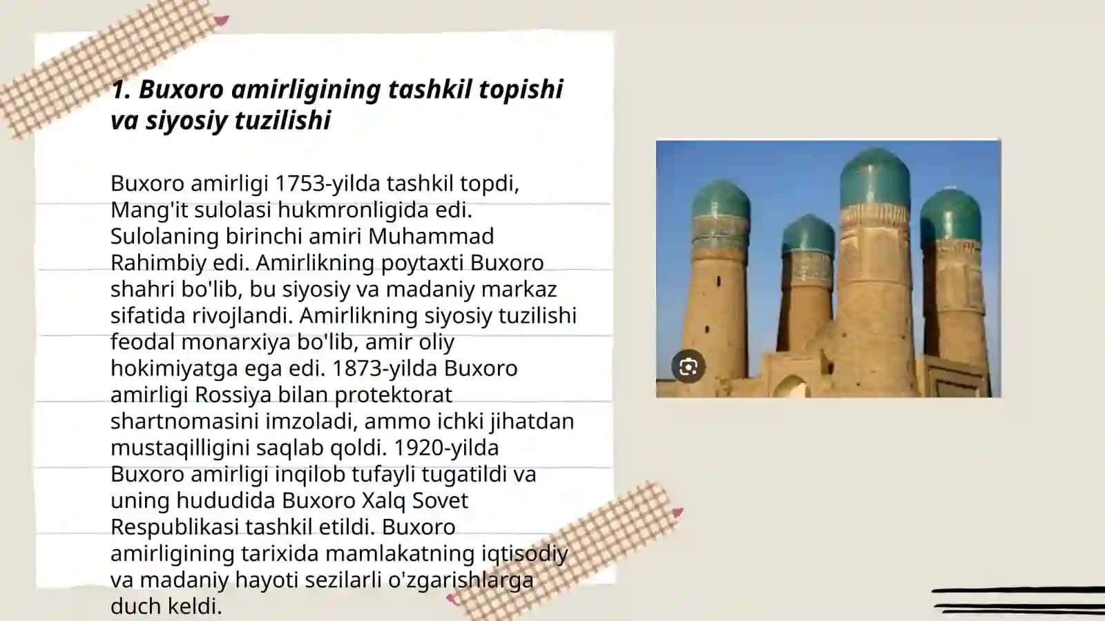 Buxoro amirligining siyosiy,ijtimoiy- iqtisodiy, madaniy hayotiga sayohat 3