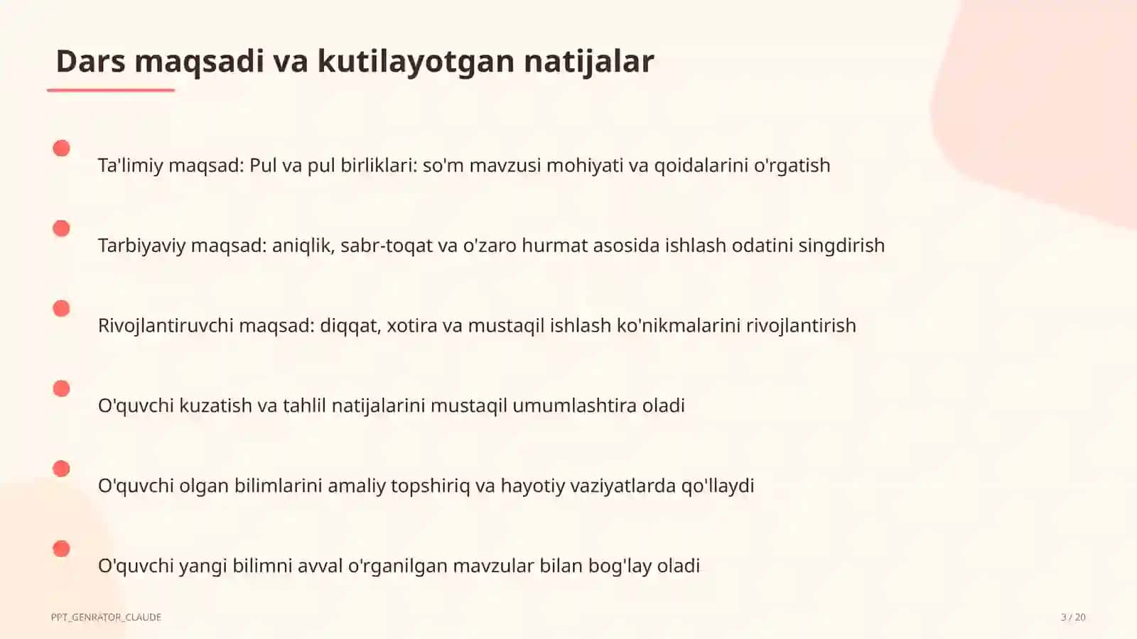 Pul va pul birliklari: so'm (2-sinf) 3