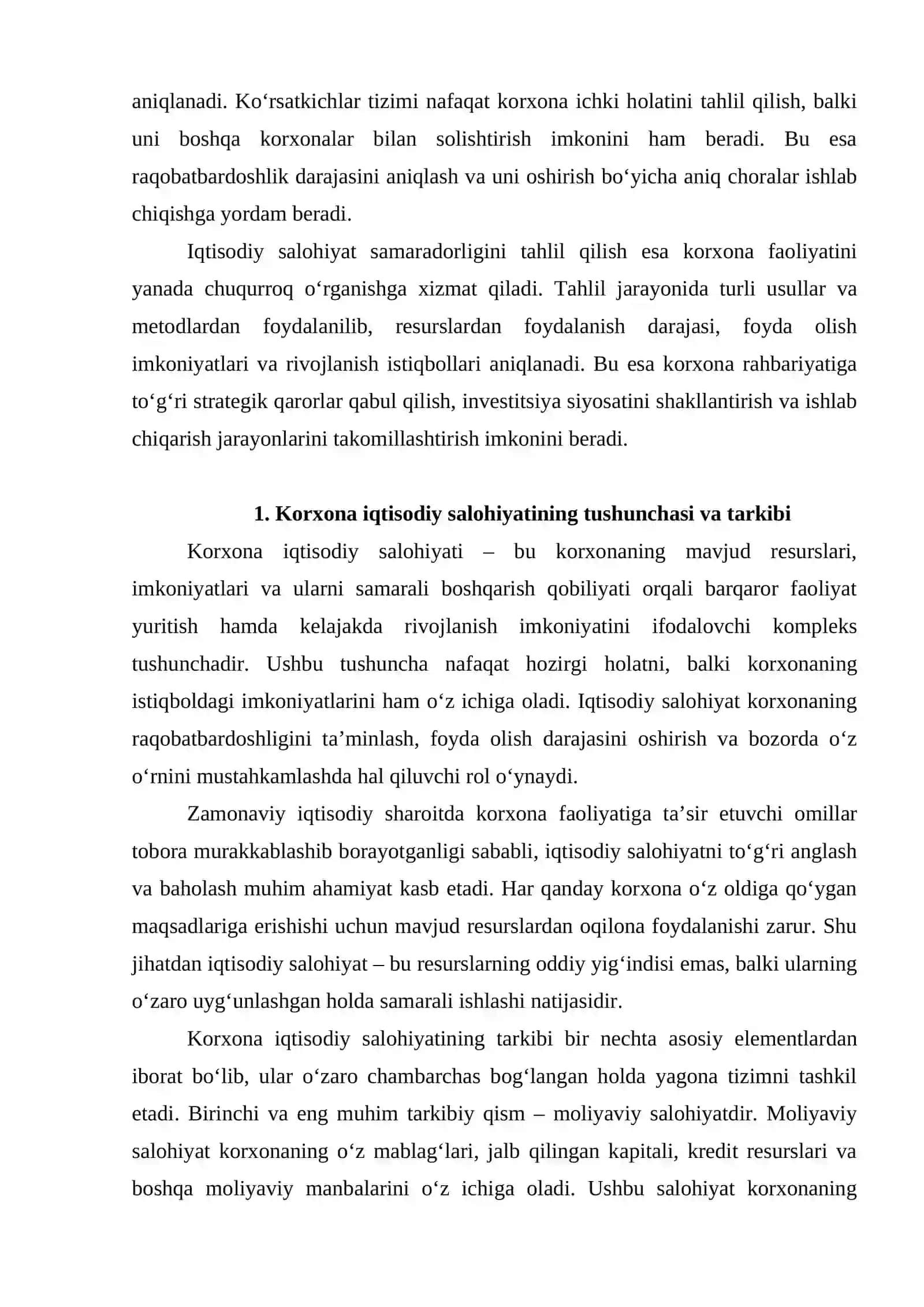 Korxonalar iqtisodiy salohiyati tarkibi koʼrsatkichlar tizimi va samaradorligini tahlili 3