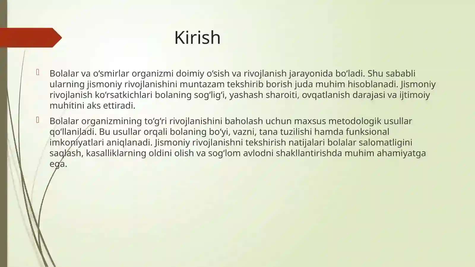 Mutahassislikkakirishfanidan “Bolalarvao’smirlarningjismoniyrivojlanishko’rsatgichlarinitekshirishningmetodologikasoslari” 3