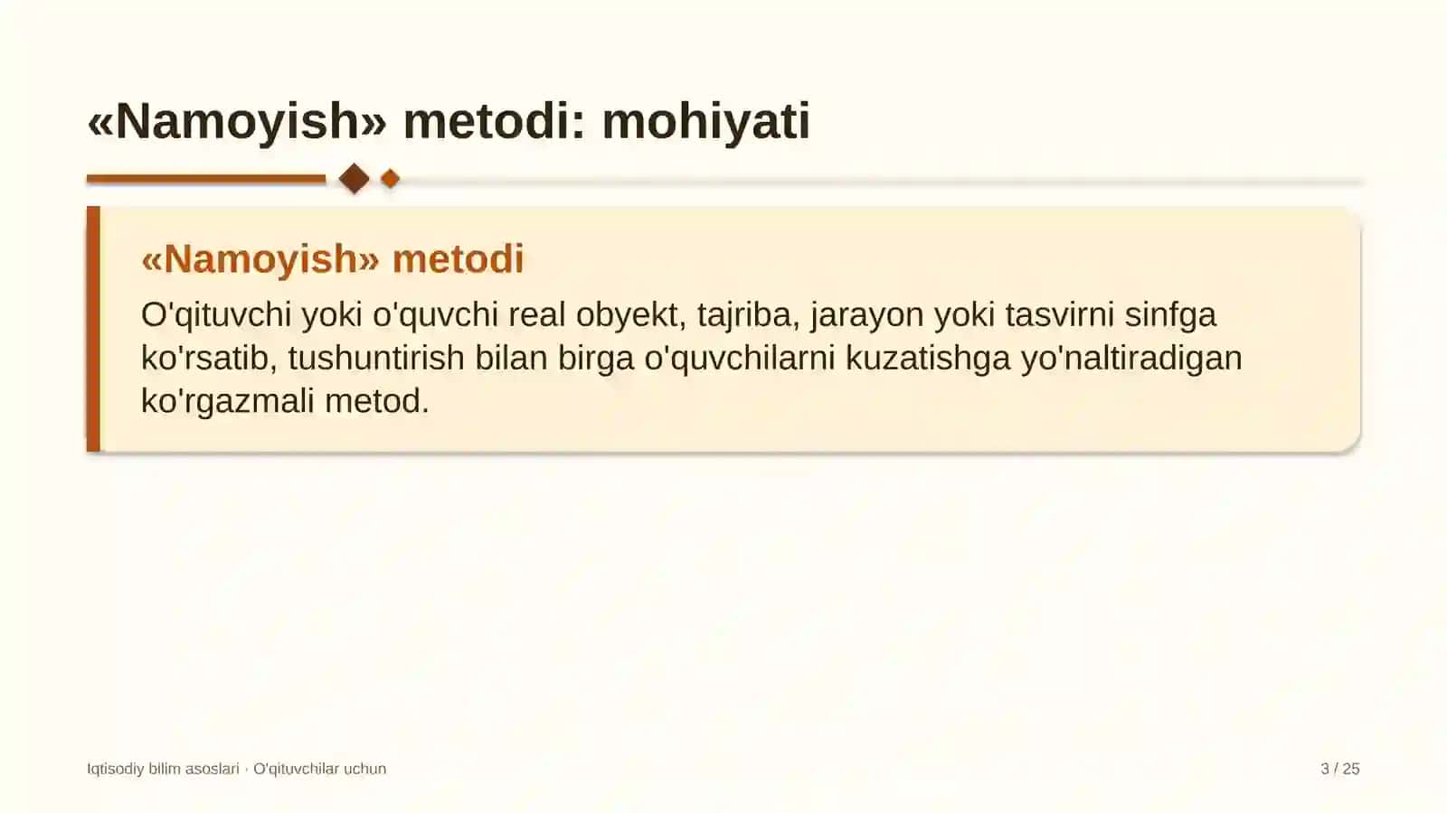 iqtisodiy bilim asoslari darslarida namoyish metodidan foydalanish 8247 3