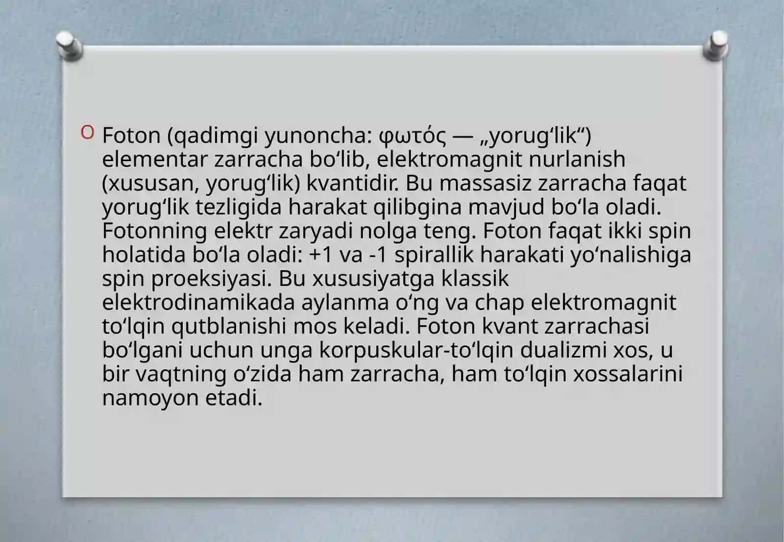YORUG`LIKNING KVANT HOSSALALARI FOTO EFEKT ATOM VA YADRO FIZIKASI ELEMENTLARI 3