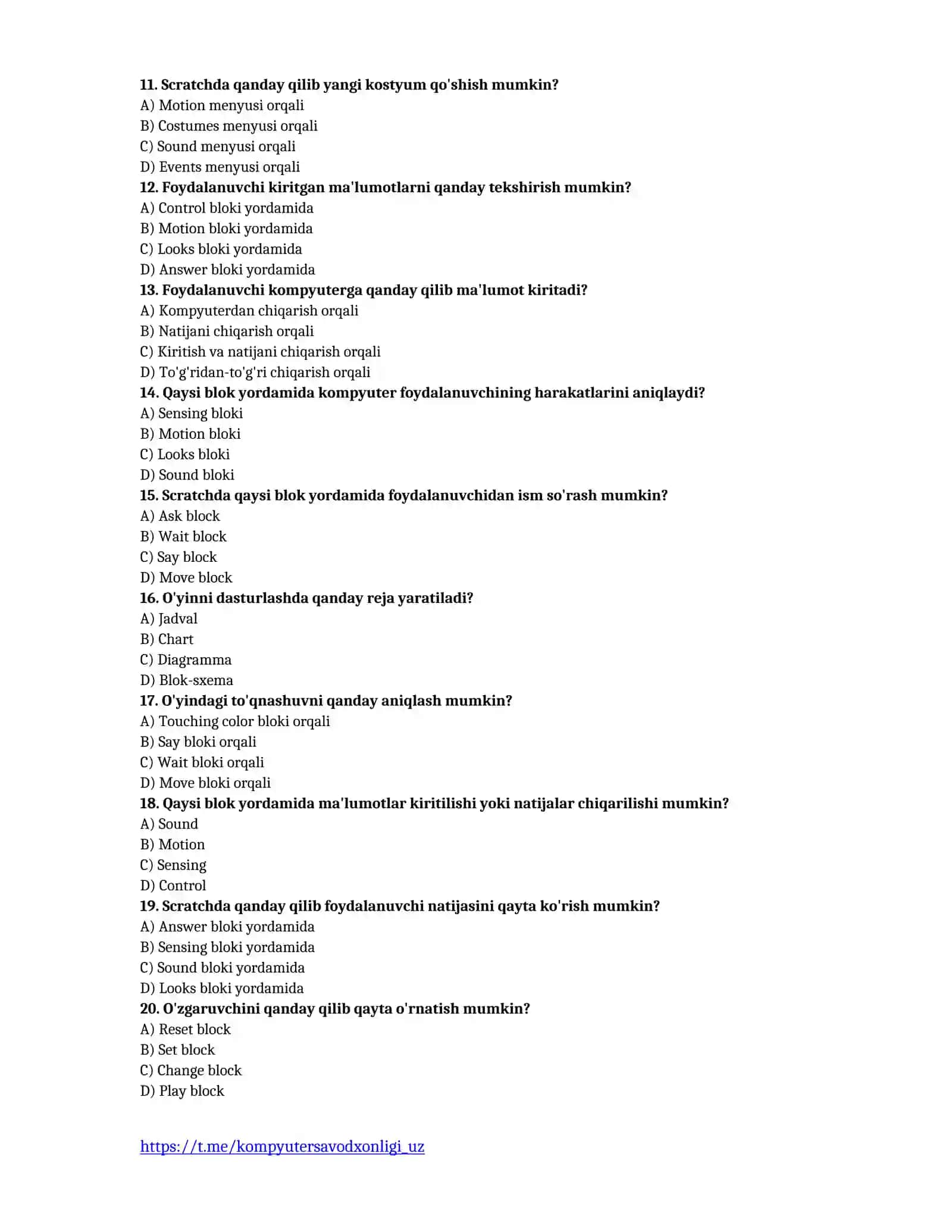8-sinf informatika fanidan choraklik nazorat testlari 3