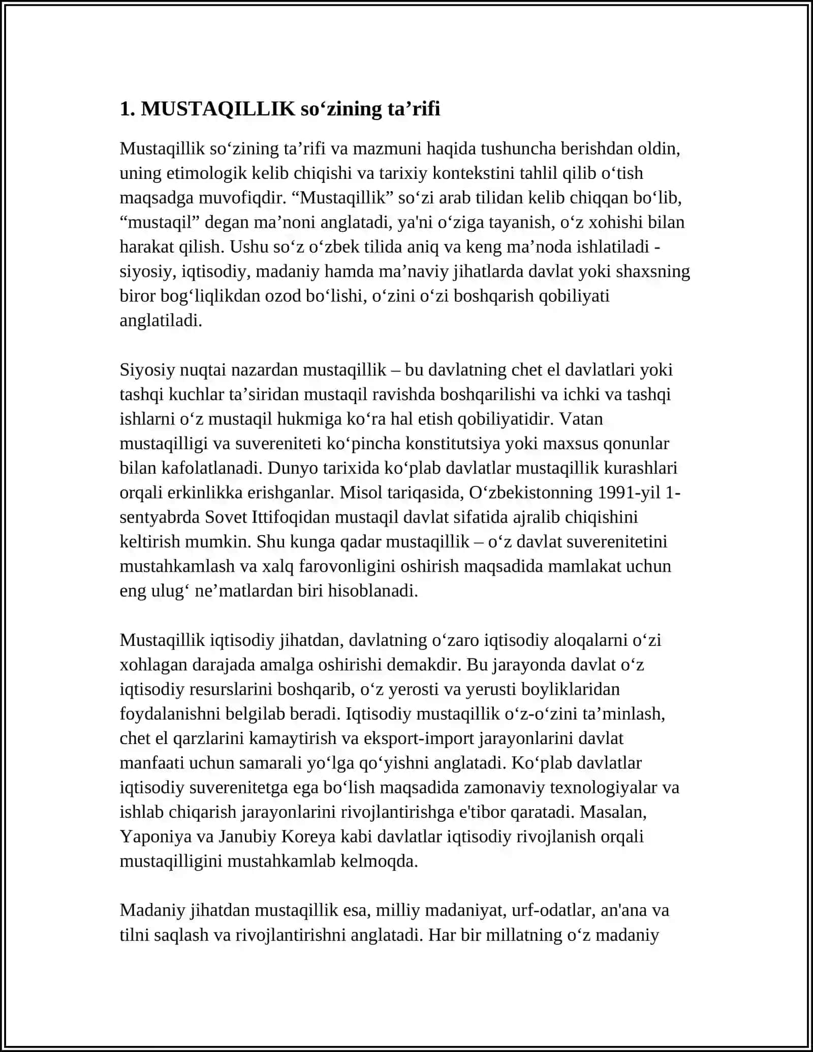 MUSTAQILLIK SOʻZIGA KROSSVORD TUZIB BER 3