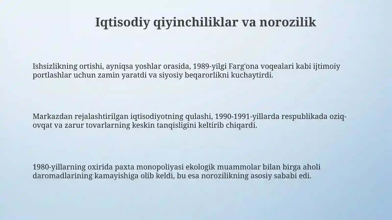 Mustaqillik arafasida Oʻzbekistondagi ijtimoiy-vasiyosiy jarayonlar 3