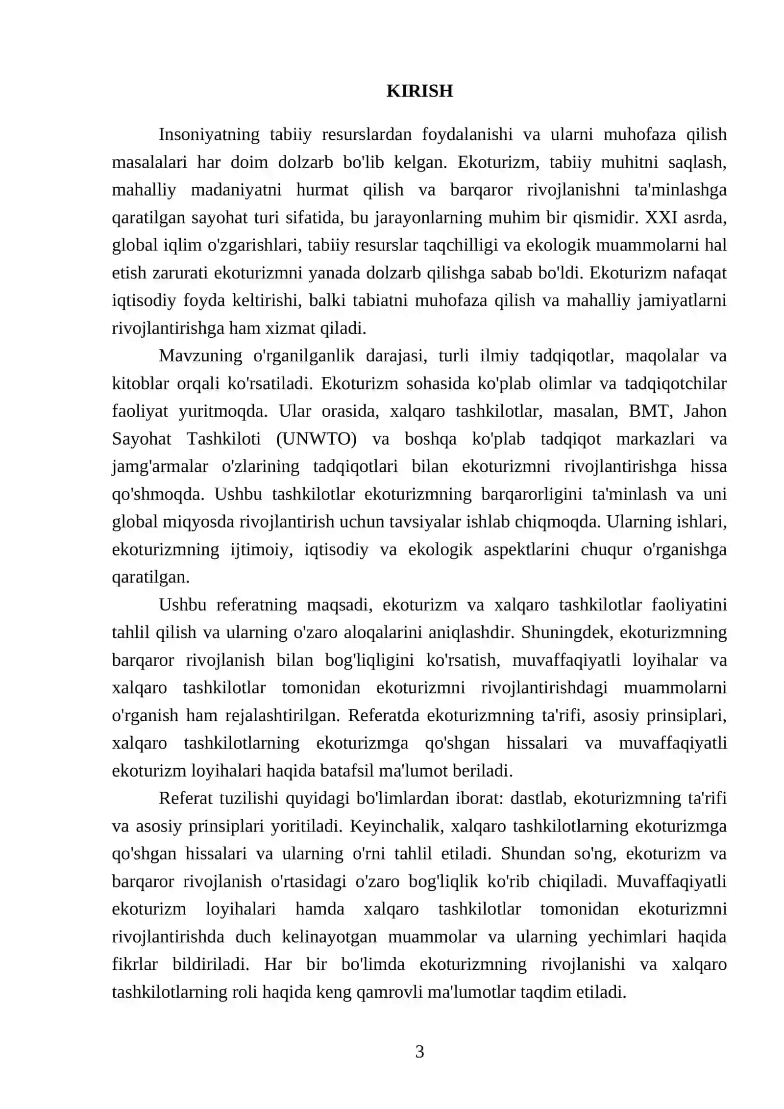 Ekoturizm va xalqaro tashkilotlar faoliyati 3