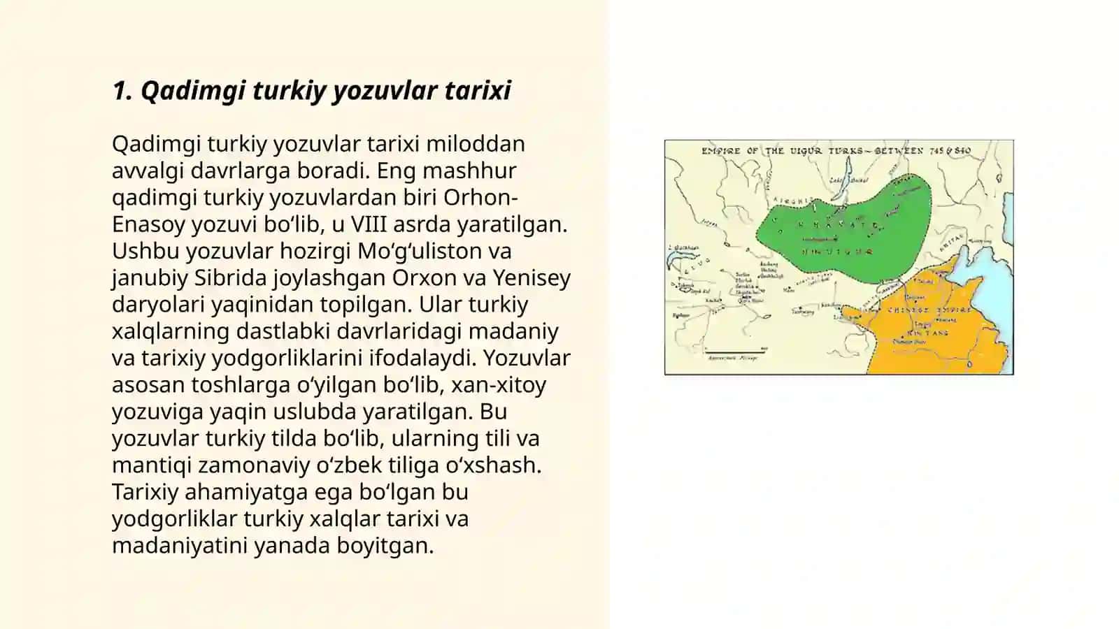 Qadimgi turkiy yozuvlar.Turkiy- run bitiklari hamda uygʻur yozuvi yodnomalari 3