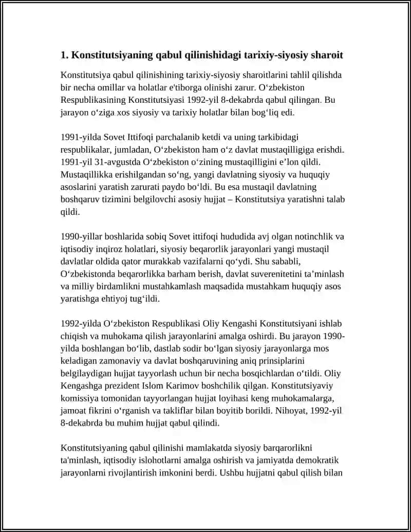O‘ZBEKISTON RESPUBLIKASI KONSTITUTSIYASINI QABUL QILINISHI VA UNING TARIXIY AHAMIYATI 3