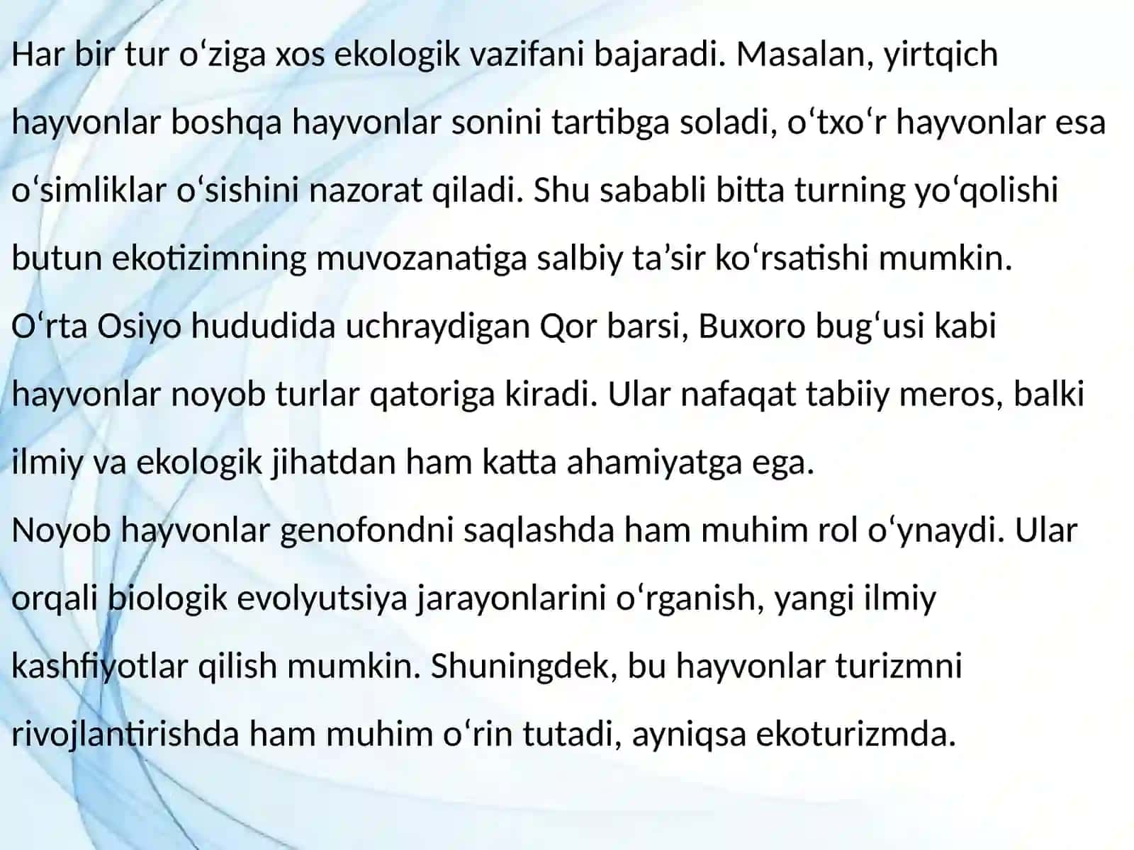 Noyob va yo‘qolib borayotgan hayvonlarni asrashga qaratilgan dastur va loyihalar 3