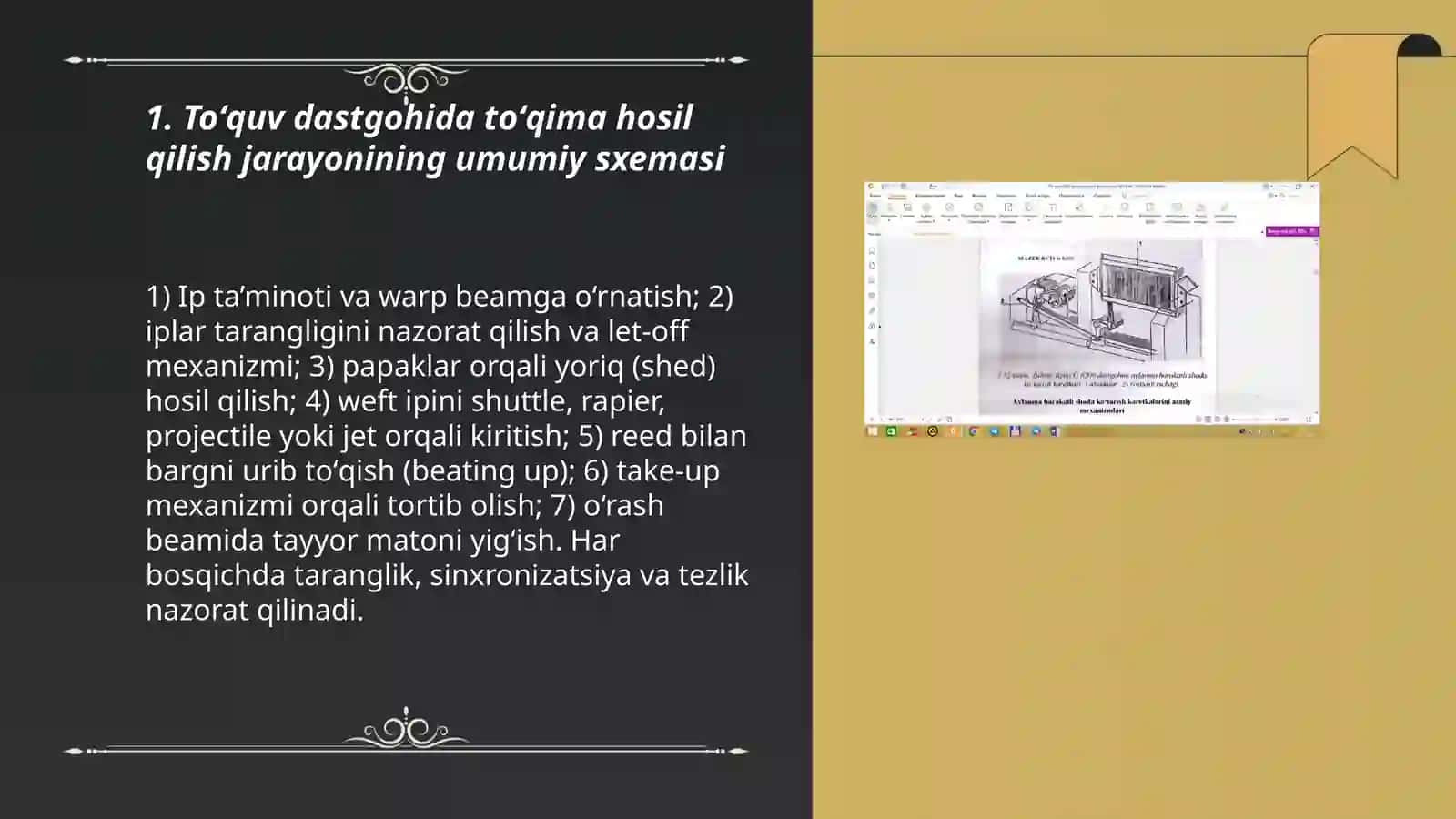 Toʻquv dastgohida toʻqima hosil qilish jarayonining umumiy sxemasi 3