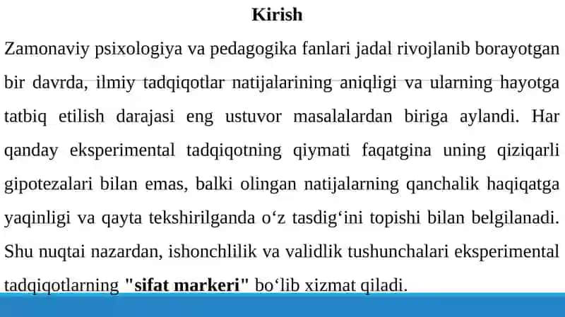 Ekispremental tadqiqotlarning ishonchligi va valindligi 3