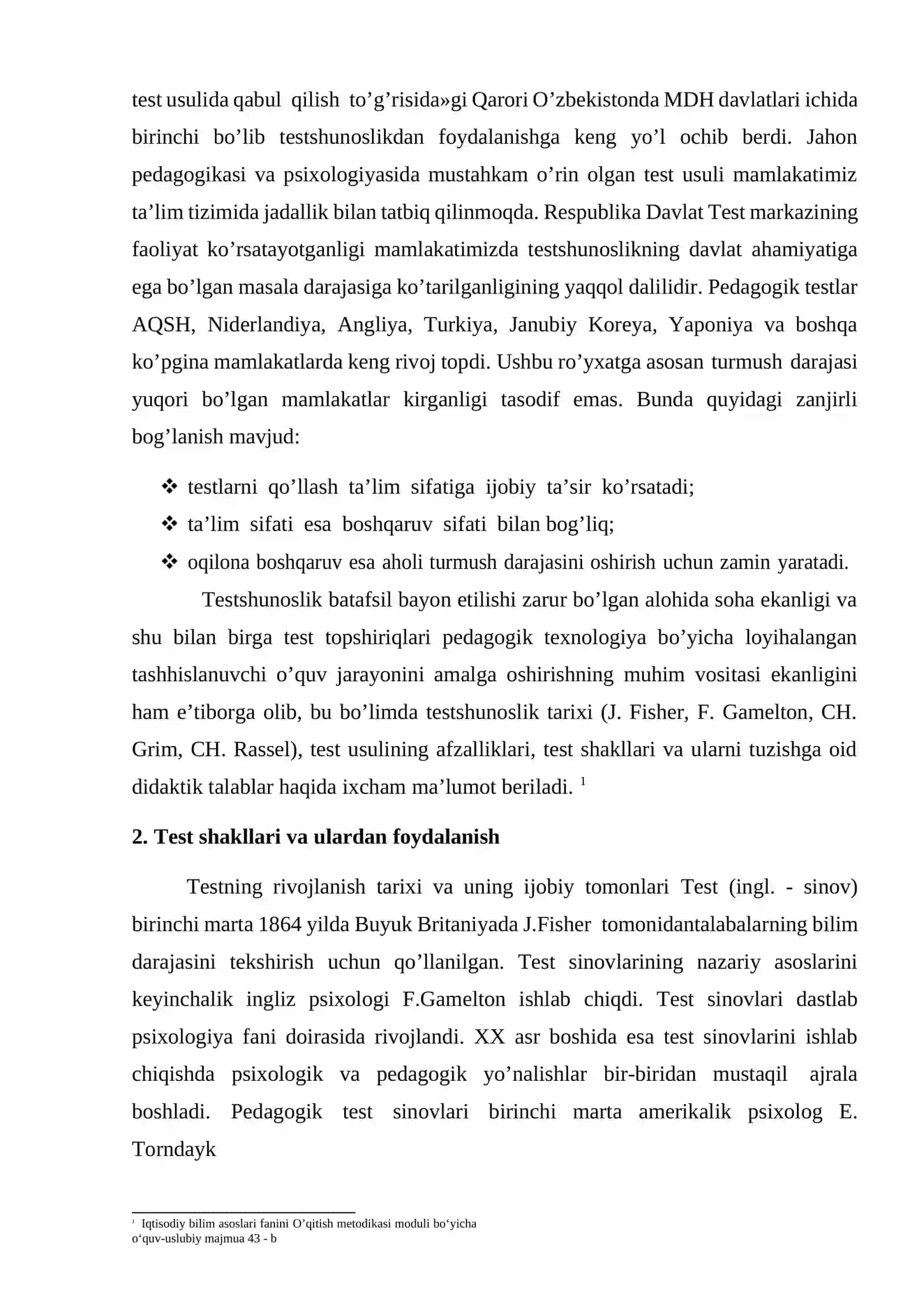 O‘zbekistonda va xorijda pedagogik testlarning rivojlanishi Test mazmuni sifatini tekshirish. 3