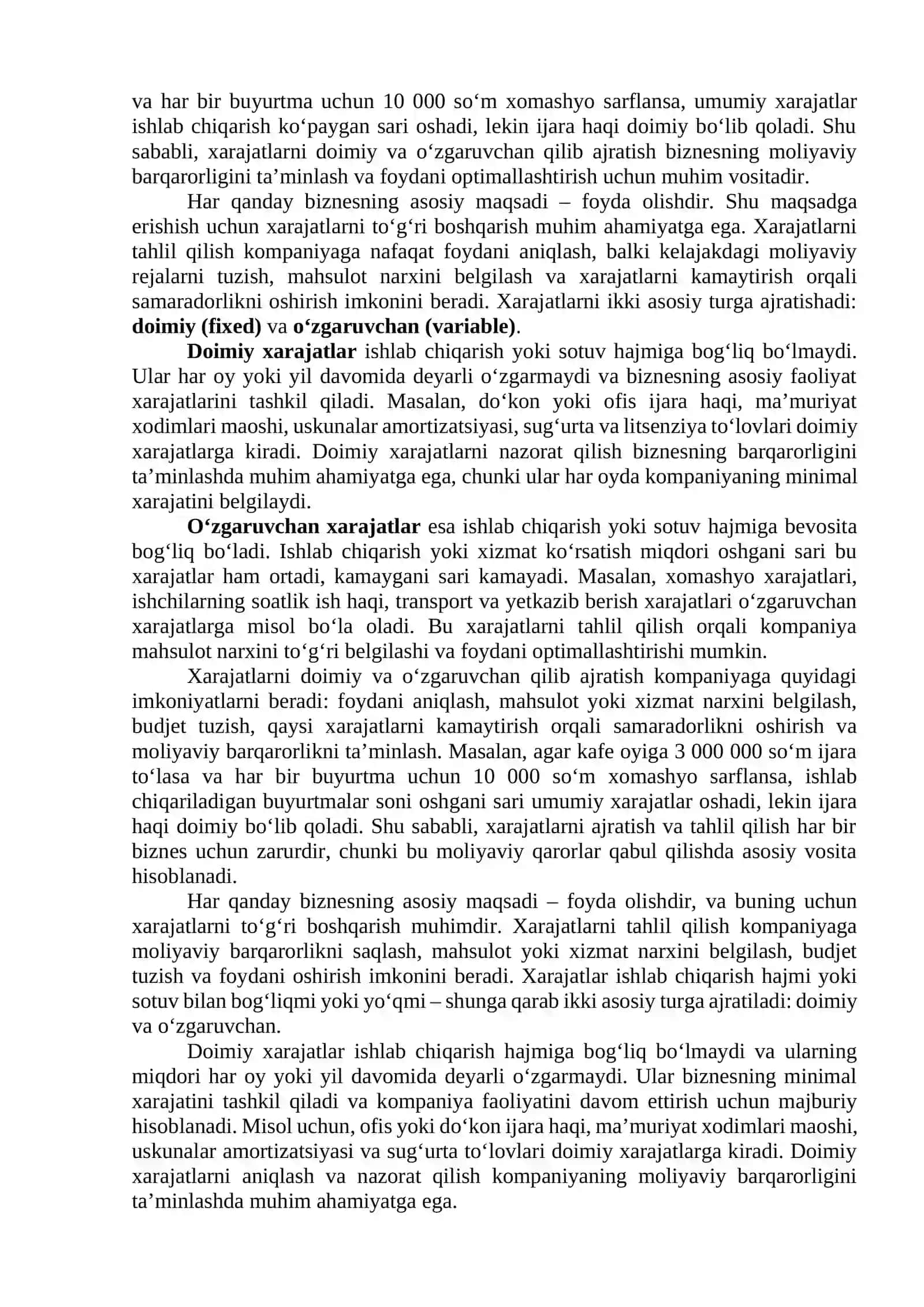 Doimiy va o'zgaruvchan xarajatlarni ajratish 3