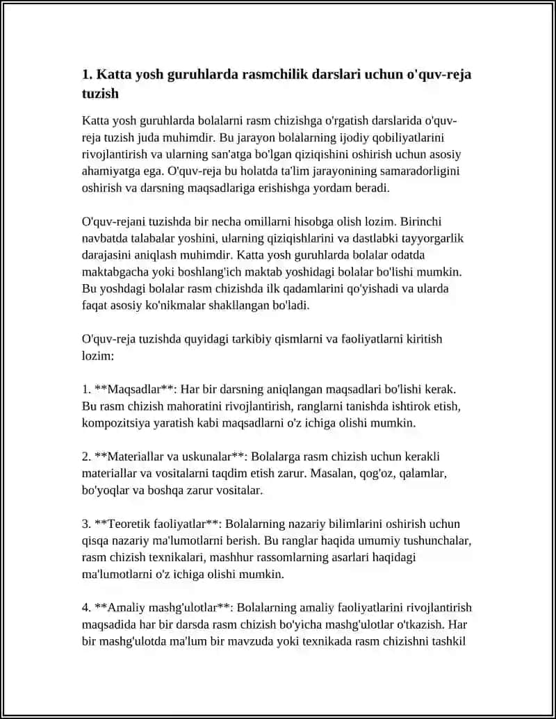 KATTA YOSH GURUHLARDA BOLALARNI RASM CHIZISHGA ÕRGATISH 3