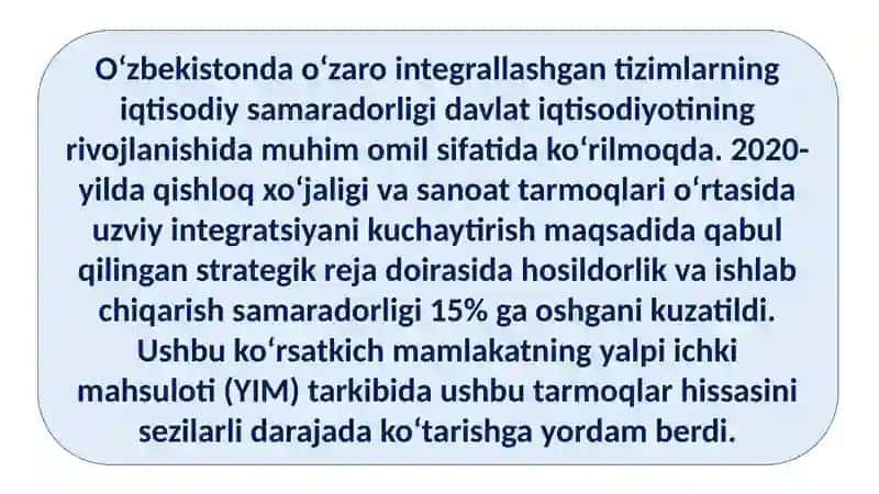 Oʻzbekistonda oʻzaro integrallashgan tizimlarning iqtisodiy samaradorligi 3