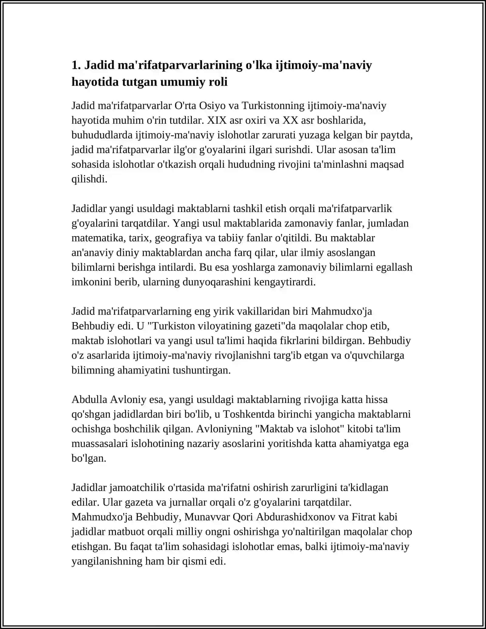 JADID MA'RIFATPARVARLARINING O'LKA ISHTIMOIY MA'NAVIY HAYOTIDA TUTGAN O'RNI 3