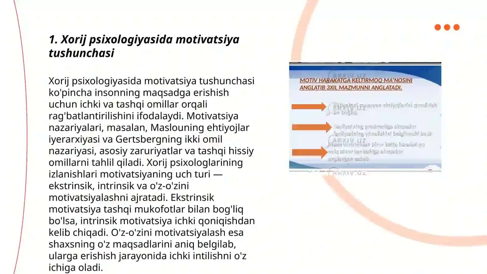 Xorij psixalogiyasida motiv va mativatsiya muammosi 3
