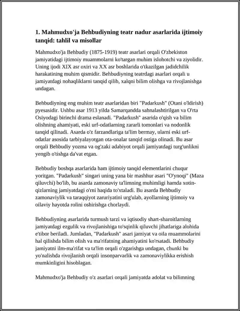 MAHMUDXO'JA BEHBUDIYNING TEATR NADUR ASARI ASOSIDA MAQOLA YOZIB BER 3