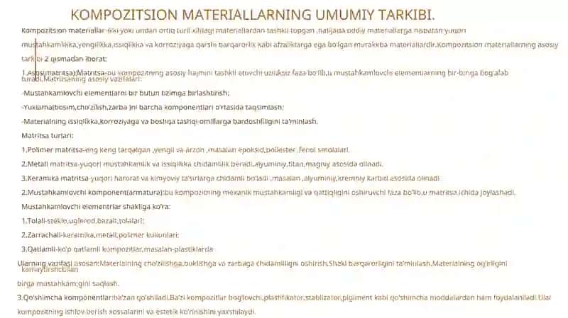 Kompozitsion materiallarning umumiy tarkibi 3