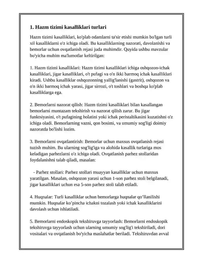 HAZM TIZIMI KASALLIKLARI BILAN KASALLANGAN BEMORLARNI VA ULARNI NAZORATI 3
