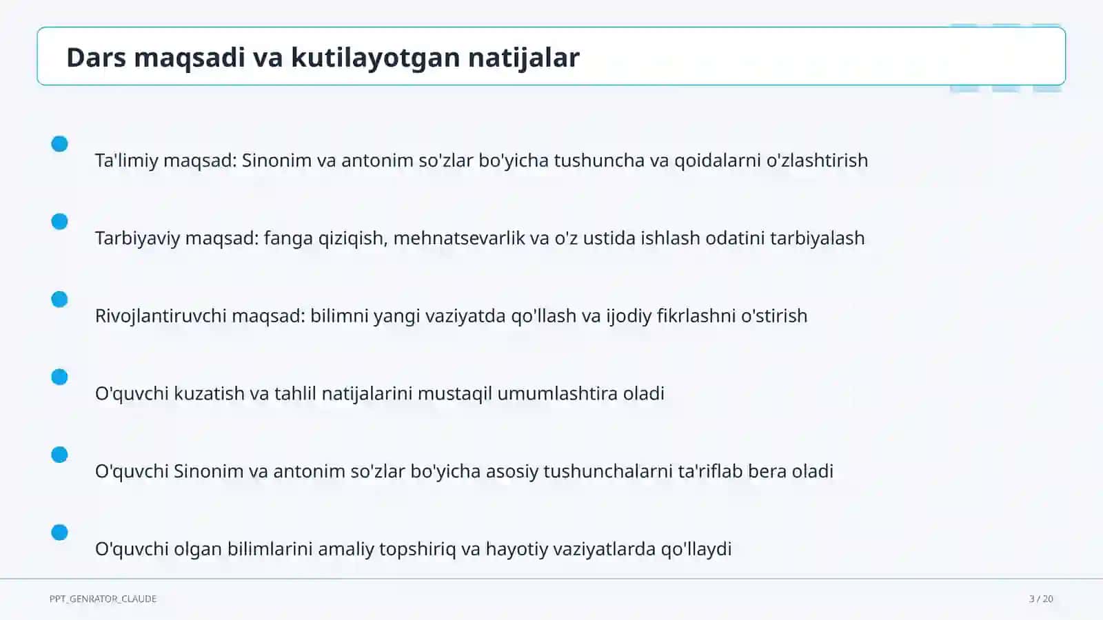 Sinonim va antonim so'zlar (3-sinf) 3