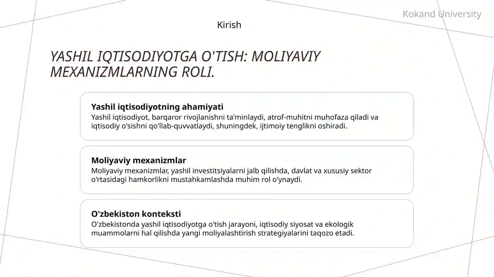 Yashil iqtisodiyotga o'tish jarayonini moliyalashtirish 3