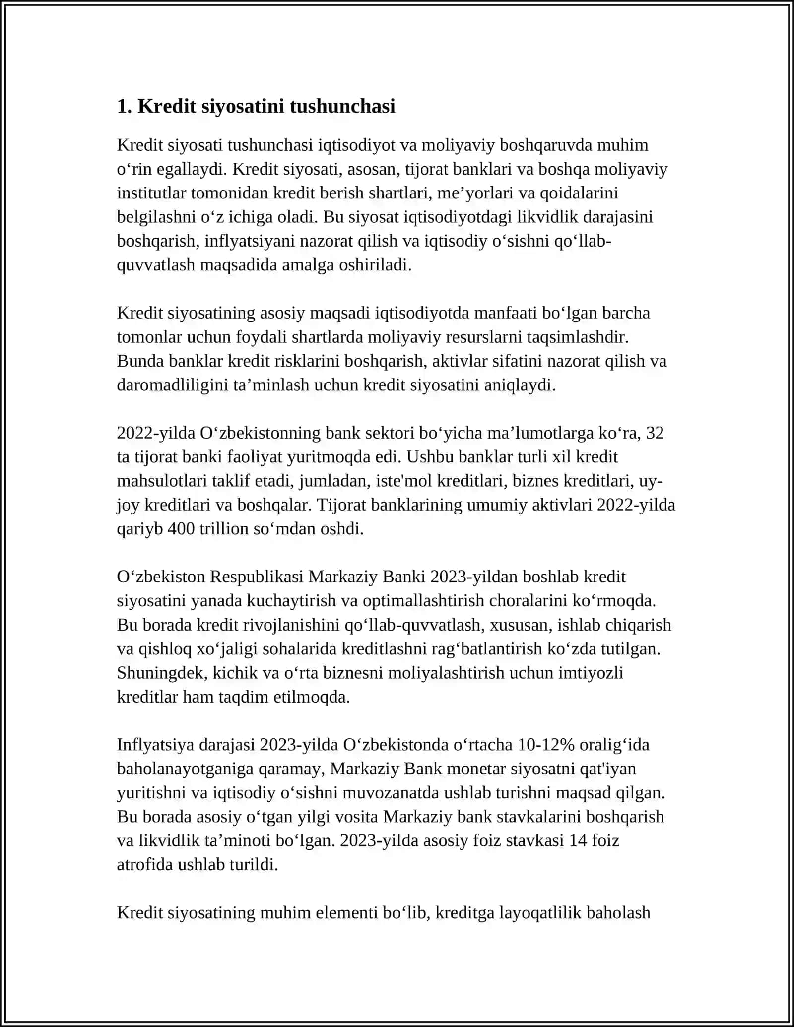 PUL KREDIT SIYOSATINI VA ULARDAN FOYDALANISH AMALIYOTI TAHLILI 3
