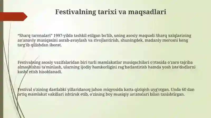 "Sharqtaronalari" xalqaro musiqa festivali 3