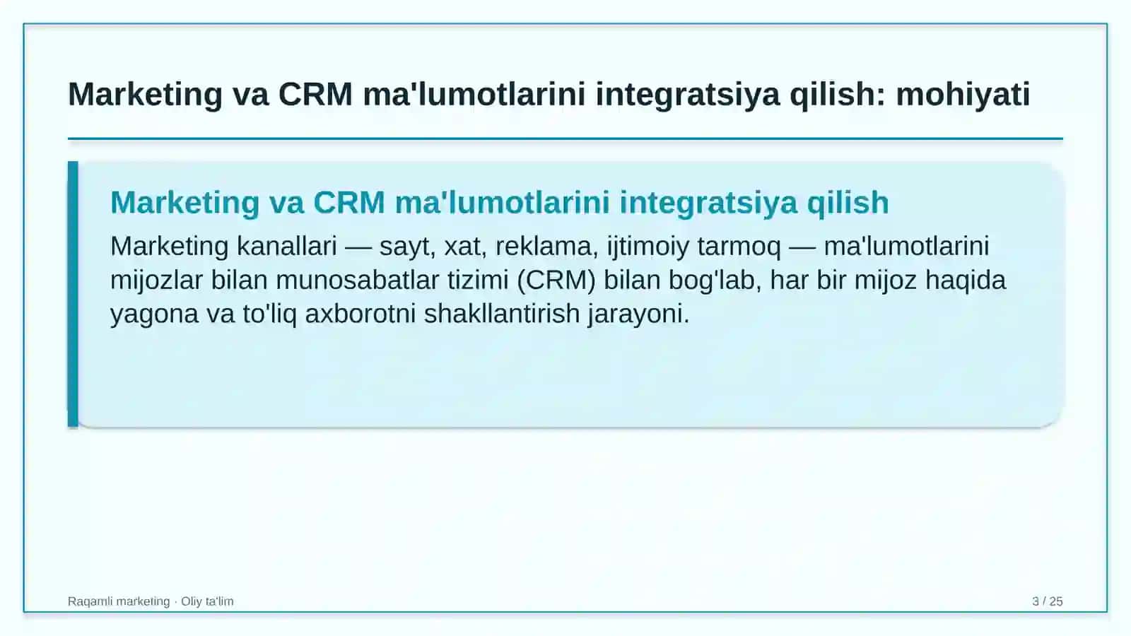 qon quyish markazlarida marketing va crm ma'lumotlarini integratsiya qilish 8017 3