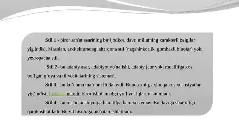 Uslubiyat va uslubshunoslik.Nutq uslublari haqida ma'lumot 3