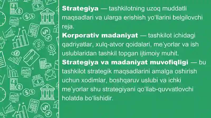 Strategiya va madaniyatni muvofiqligini ta`minlash 3
