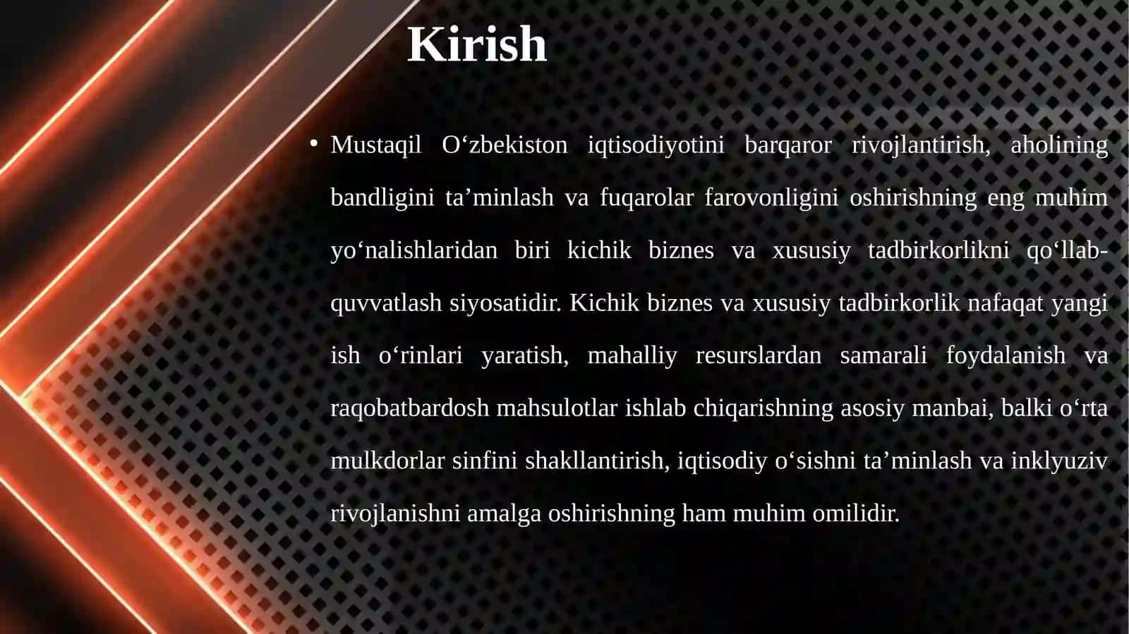 O‘zbekistonda kichik biznes va xususiy tadbirkorlikni rivojlantirish siyosati. 3